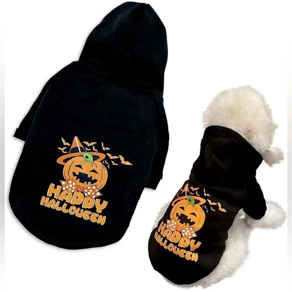 Dogs Cats Halloween Pumpkin Hoodie Sweater Size L NWT